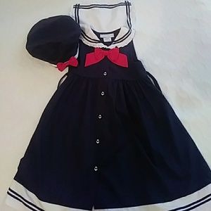 Girl's Navy Sailor dress with matching beret hat
